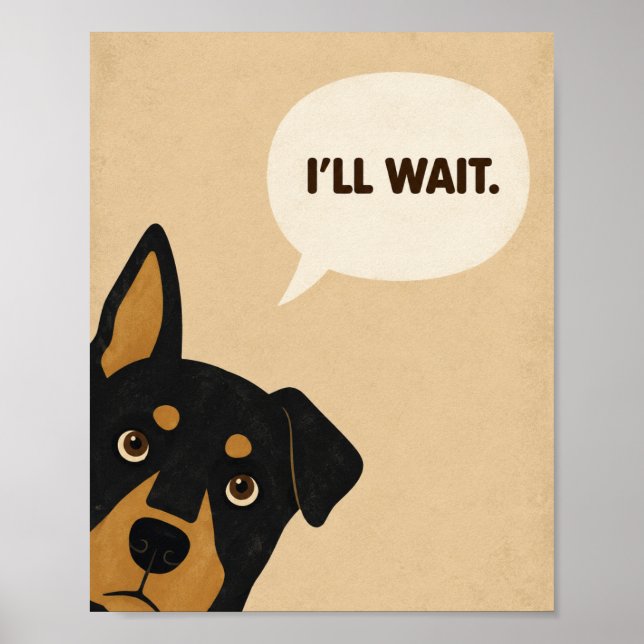 Poster Eu Esperarei Cachorro Engraçado Minimalista (Frente)