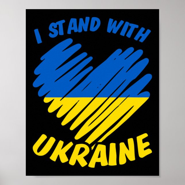 Poster Eu Estou Com a Ucrânia Eu Bandeira Ucraniana Azul  (Frente)
