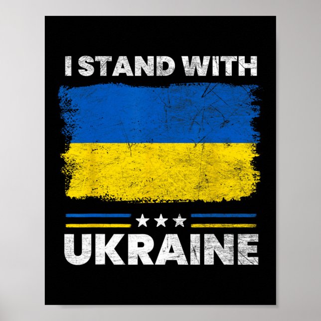 Poster Eu Fico Com a Bandeira da Ucrânia - Bandeira Ucran (Frente)
