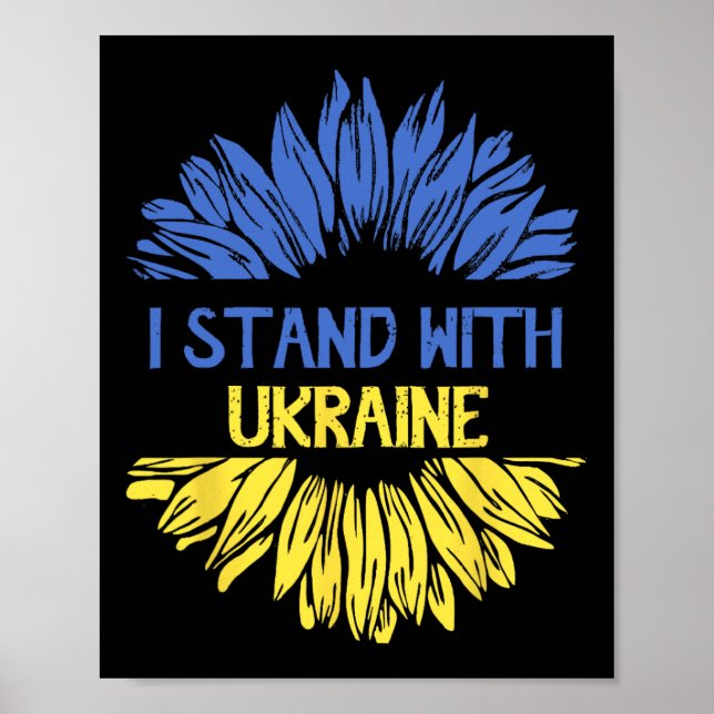 Poster Eu Fico Com a Bandeira da Ucrânia Retrô Girassol U (Frente)