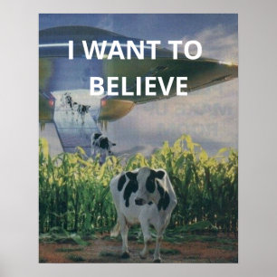 Poster Eu Quero Acreditar, Retro 90s, Pintura Vaca Alien