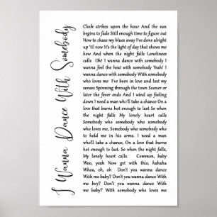 Poster Eu Quero Dançar Com Alguém Com Uma Música Branca.