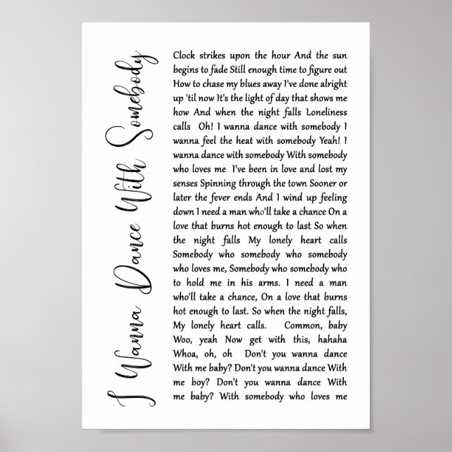 Poster Eu Quero Dançar Com Alguém Com Uma Música Branca. (Frente)