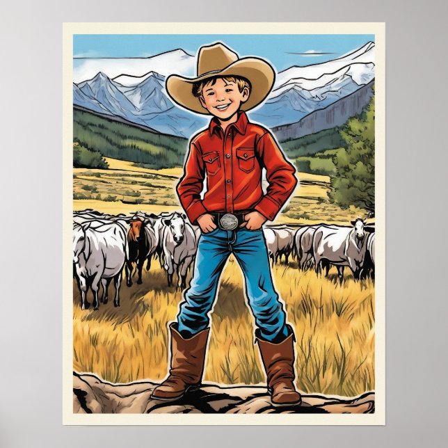 Poster Eu Quero Ser Uma Arte Gráfica De Meninos De Cowboy (Frente)