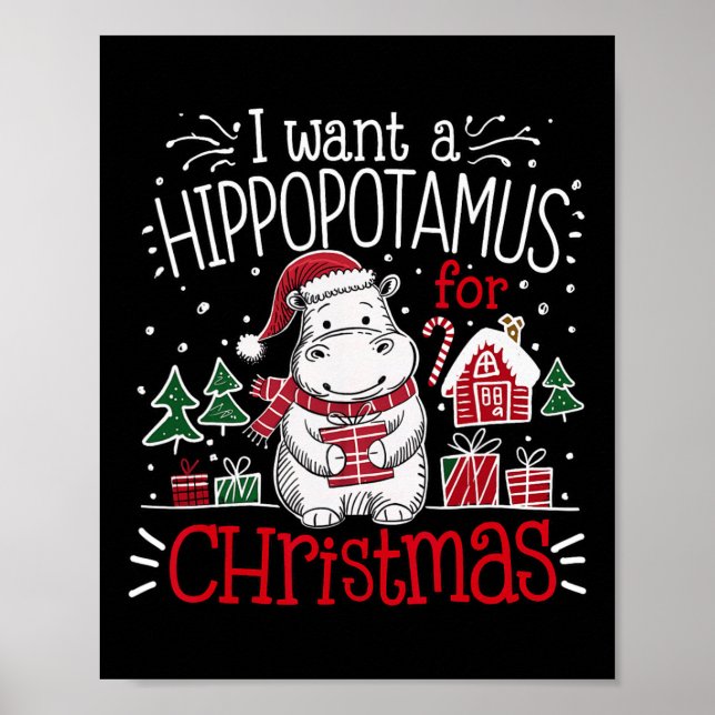 Poster Eu Quero Um Pijama De Natal Hippopotâmico Cute Hip (Frente)