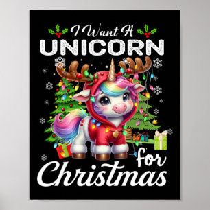 Poster Eu Quero Um Unicórnio Para O Natal Bonito Dotado D