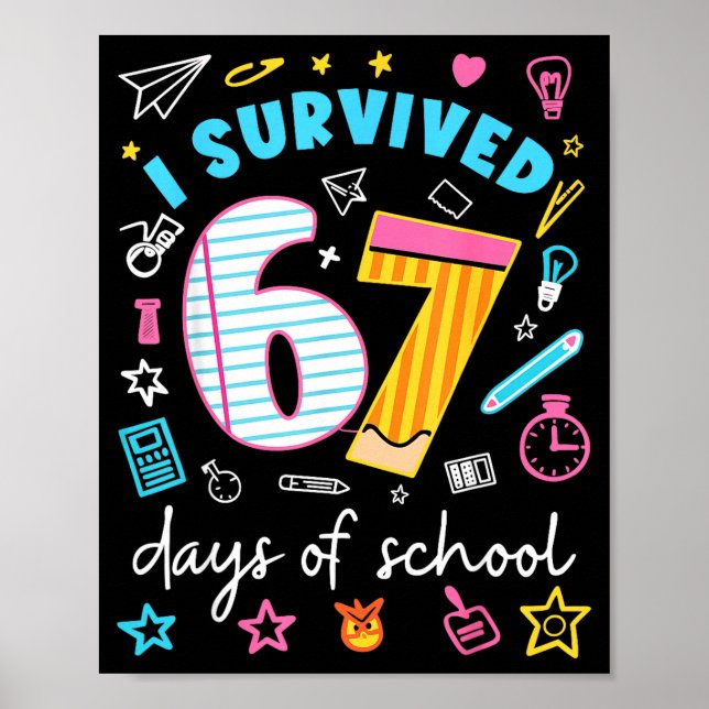 Poster Eu Sobrevivi 67 Dias De Escola Seis Sete Meme Prof (Frente)