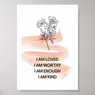 Poster Eu sou amado, amor-próprio, afirmação positiva