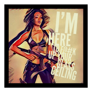 Pôster Eu sou aqui a F#@K acima de seu poster do teto de