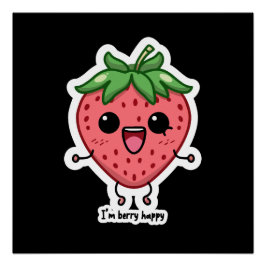 Pôster Eu sou Berry Happy, fofinha, saltando morango kawa
