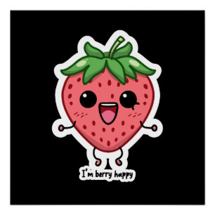 Pôster Eu sou Berry Happy, fofinha, saltando morango kawa