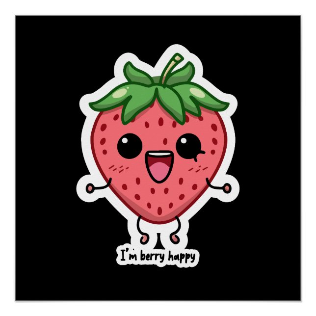 Pôster Eu sou Berry Happy, fofinha, saltando morango kawa (Frente)