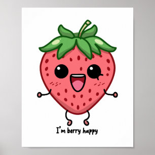 Poster Eu sou Berry Happy, fofinha, saltando morango kawa