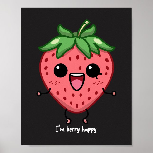 Poster Eu sou Berry Happy, fofinha, saltando morango kawa (Frente)