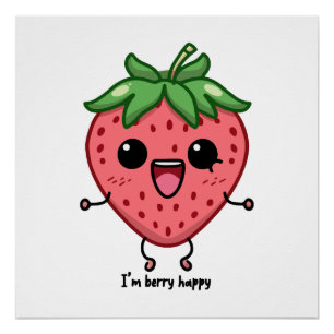 Pôster Eu sou Berry Happy, fofinha, saltando morango kawa