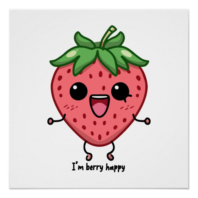 Pôster Eu sou Berry Happy, fofinha, saltando morango kawa (Frente)