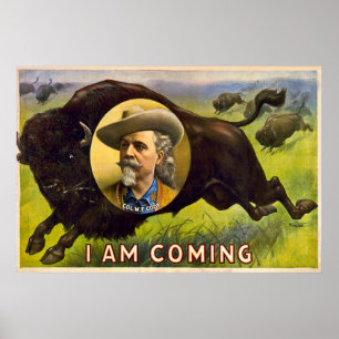 Pôster Eu sou - Buffalo Bill Cody - anúncio de vinda do