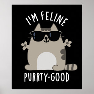 Poster Eu sou Feline Purr-ty Boa Gata Engraçada Negra BG