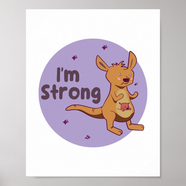 Poster Eu sou forte bebê Kawaii fofo Kangaroo castanho &r (Frente)