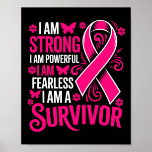Poster Eu Sou Forte E Poderoso Cancer De Mama Rosa Sem Co