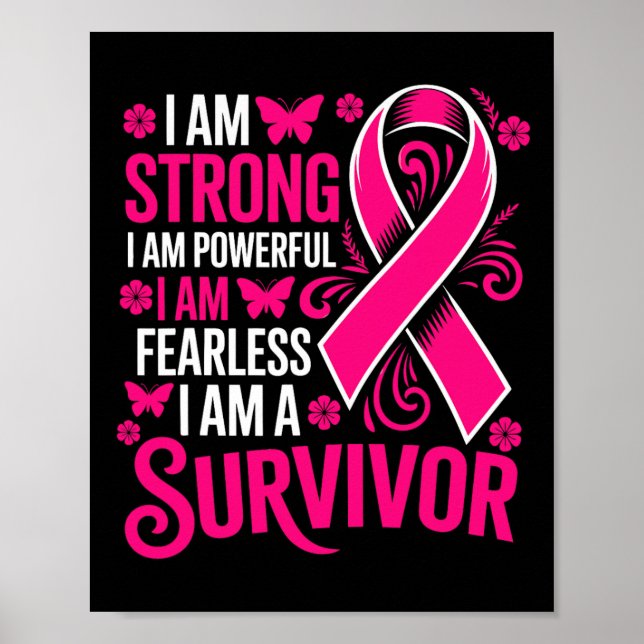 Poster Eu Sou Forte E Poderoso Cancer De Mama Rosa Sem Co (Frente)
