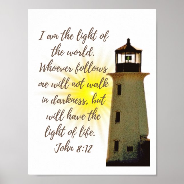 Poster Eu sou o Light John 8:12 com Light House (Frente)