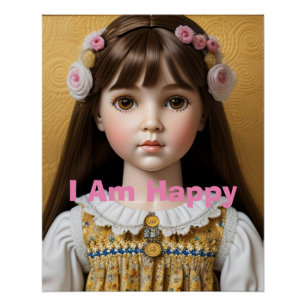 Pôster Eu sou Poster de Afirmação de Boneca Feliz