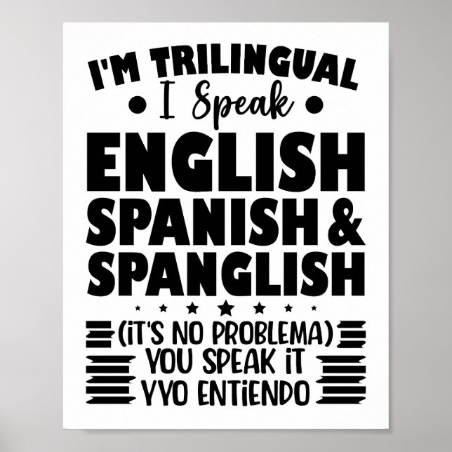Poster Eu sou Trilíngue Eu falo espanhol e espanhol inglê (Frente)