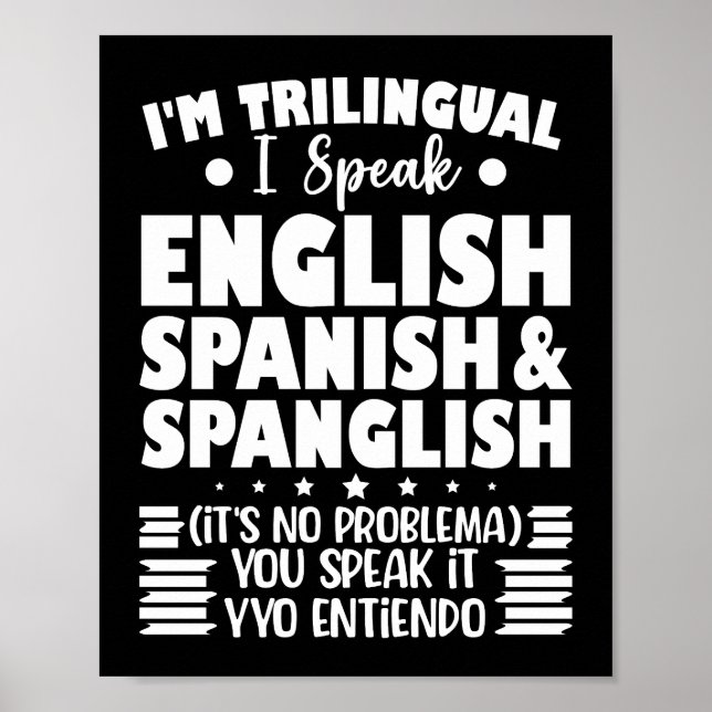 Poster Eu sou Trilíngue Eu falo espanhol e espanhol inglê (Frente)