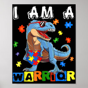 Poster Eu Sou Um Guerreiro Autismo Sensibilização Dinossa