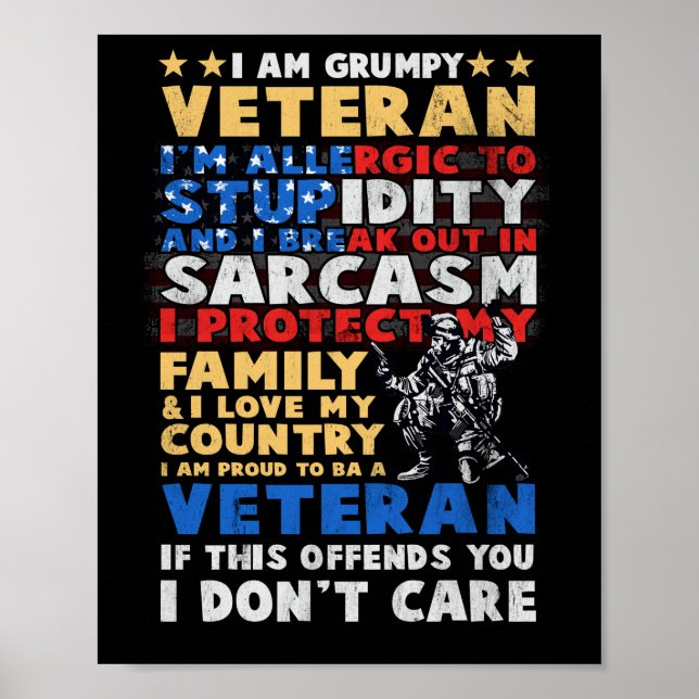 Poster Eu Sou Um Veterano Grumpy Orgulhoso De Ser Veteran (Frente)