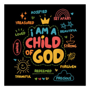 Pôster Eu sou uma criança de Deus Fé Cristã Retro Jesus