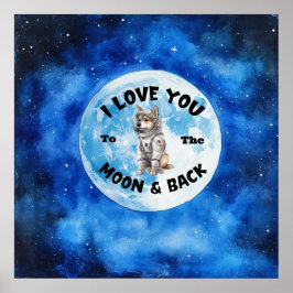 Poster Eu Te Amo Ao German shepherd Da Lua E Trás