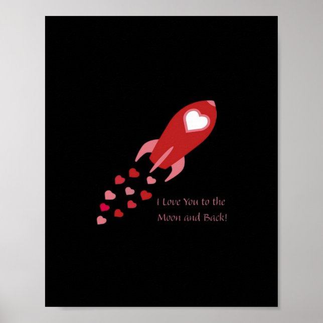 Poster Eu Te Amo Até a Lua e de Volta ao Foguete Espacial (Frente)