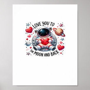 Poster Eu Te Amo Até a Lua e de Volta Astronauta Fofo Amo