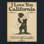 Pôster Eu Te Amo Califórnia<br><div class="desc">Scanner de alta qualidade de música original de folha de cores,  música oficial do estado da Califórnia. Um abraço de urso para o seu estado favorito!</div>