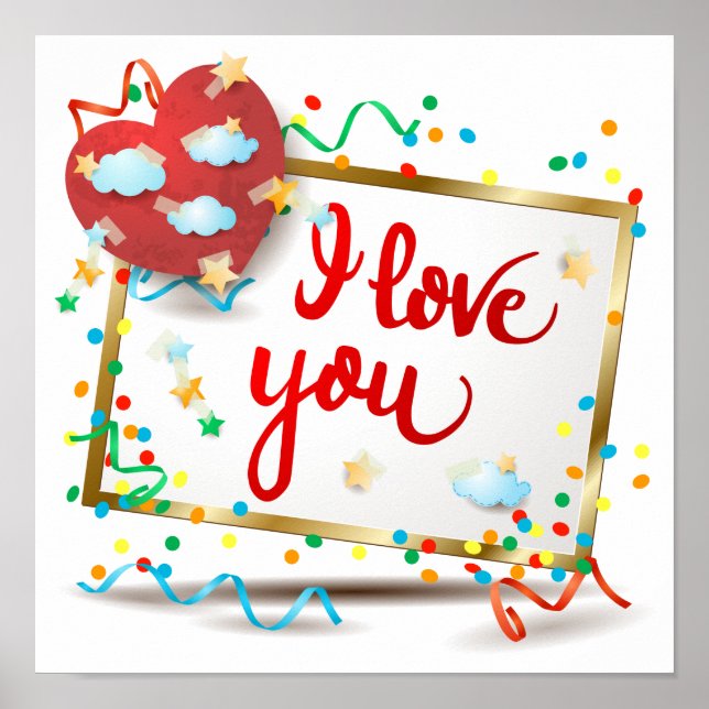 Poster Eu te amo com o Coração Vermelho (Frente)