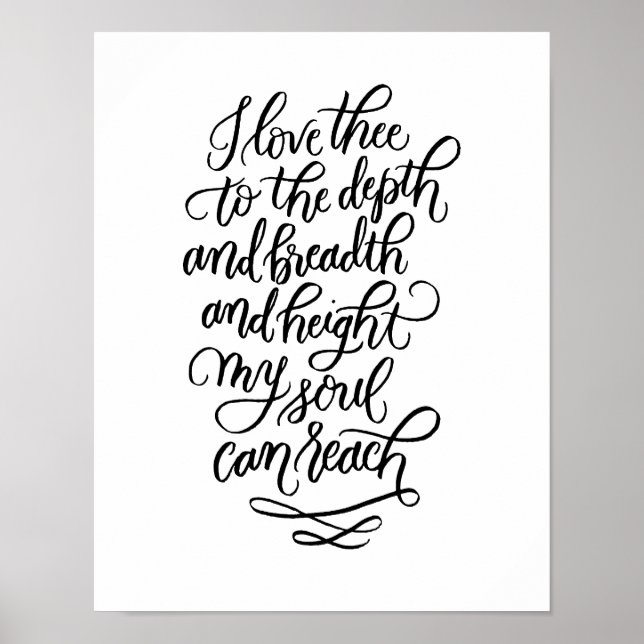 Pôster Eu Te Amo Poema com Letra à Mão em Preto (Frente)