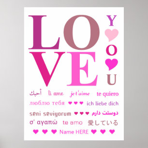 Poster "EU TE AMO" Romântico Rosa Personalizado