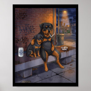 Poster Eu Tenho Cachorro Rottweiler Fumando Cerveja