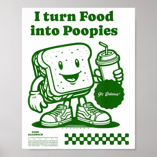 Poster Eu Transformo Comida Em Poopies Retro Engraçado Po (Frente)
