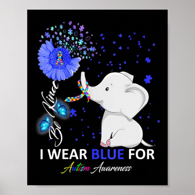Poster Eu Visto Azul Autismo Sensibilização Elefante Corr (Frente)