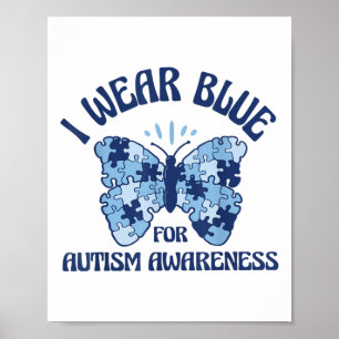 Poster Eu Visto Azul Para Consciência Autismo Mês Borbole