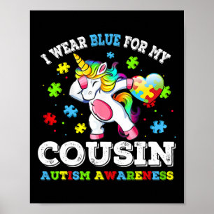 Poster Eu Visto Azul Para Meu Primo Autismo Dab Unicorn P