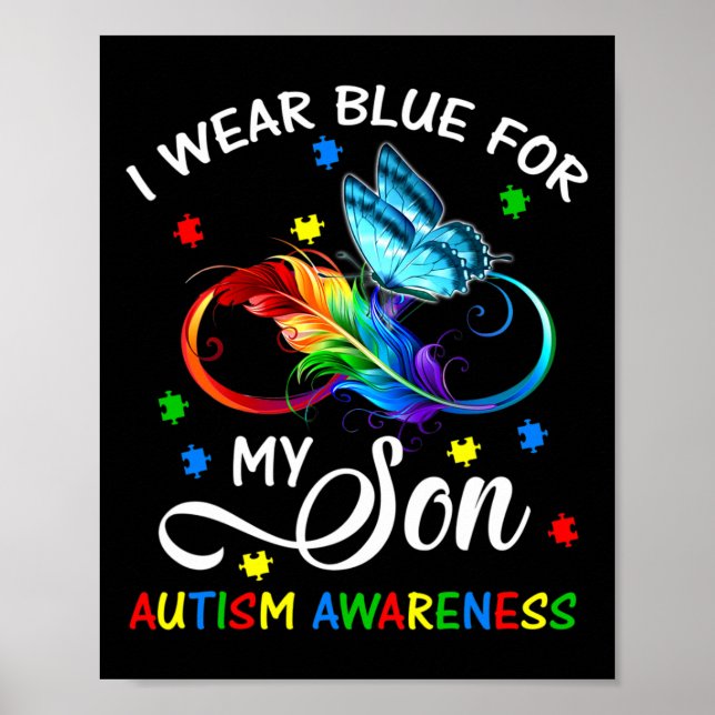 Poster Eu Visto Azul Para O Meu Filho Autismo Consciência (Frente)