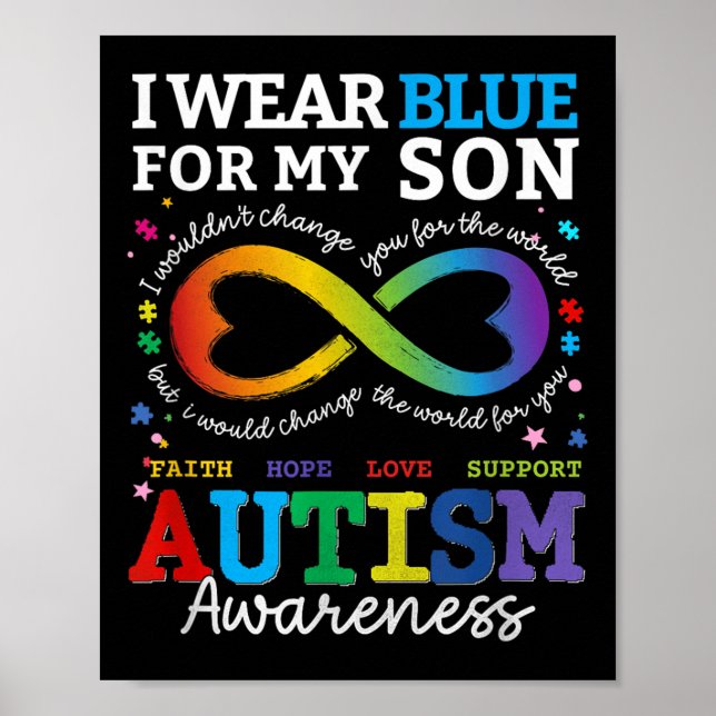 Poster Eu Visto Blues Para Meu Filho Autismo Consciência  (Frente)