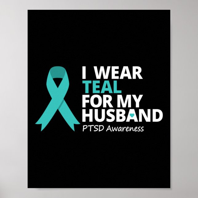 Poster Eu Visto Teal Pelo Meu Marido Ptsd Teal Ribbon War (Frente)