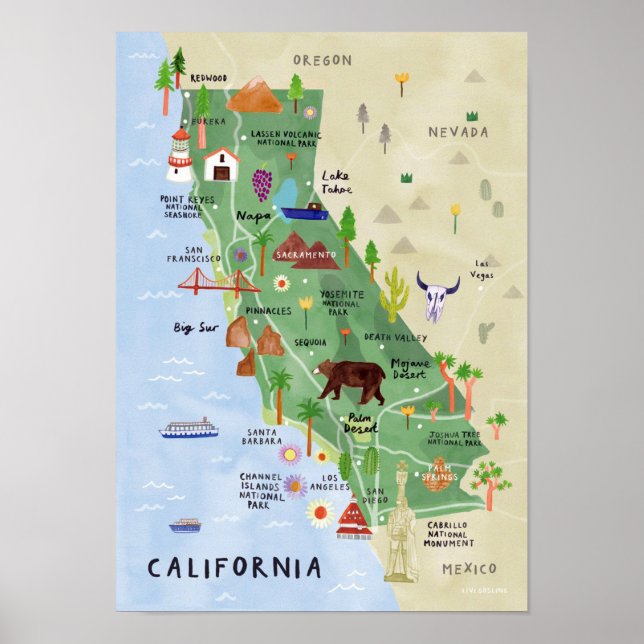 Poster "EUA: 2021/heute Kalifornien - Nationalpark Karte (Frente)