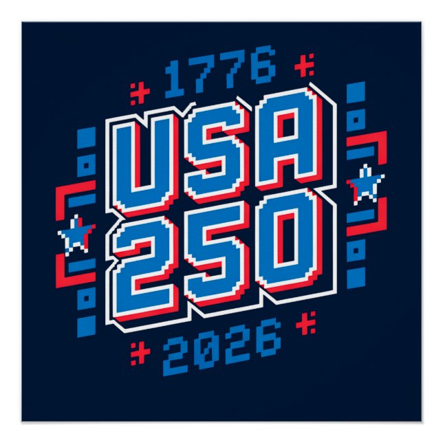 Pôster EUA 250 – 1776 a 2026 Pixel Art (Frente)