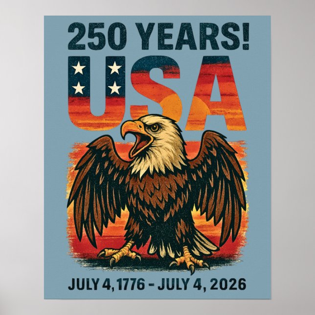 Poster EUA 250 Anos - Águia Bald Patriótica 4 de julho de (Frente)